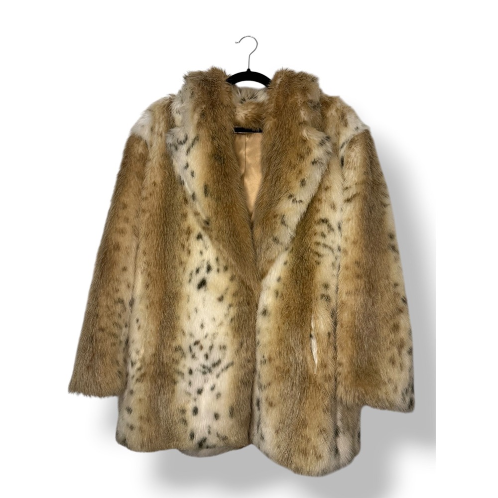 Vintage 1960s Hillmoor New York Women's L/XL Faux Fur Pile Coat Bobcat Lynx